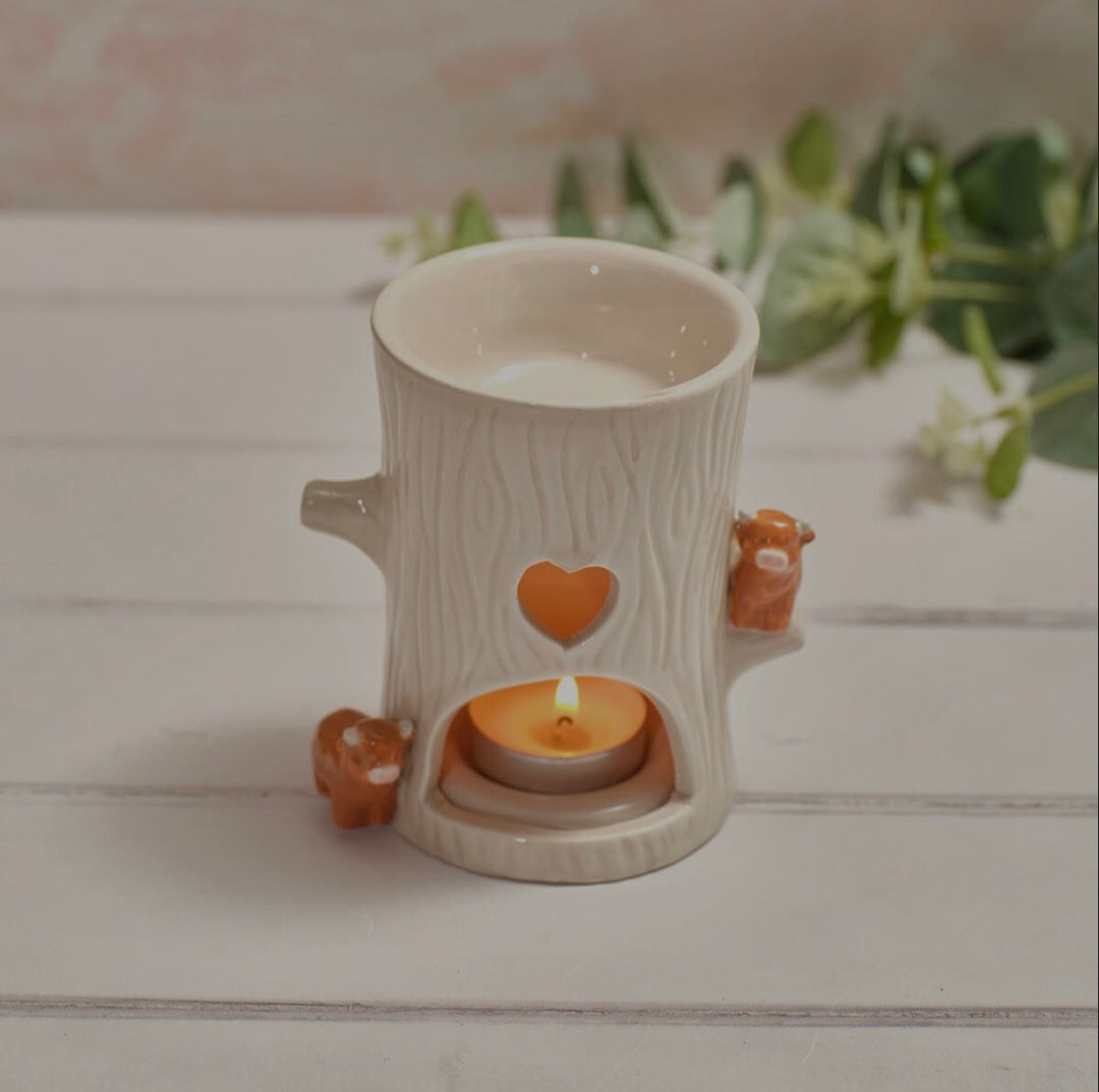 Woodland heart wax melt burner with cows ceramic tealight oil burner cosy home fragrance