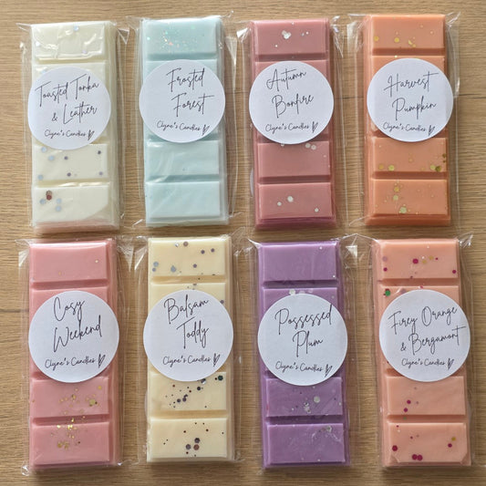 8 new limited edition autumn inspired wax melts handmade by Clyne's candles in kirriemuir, scotland