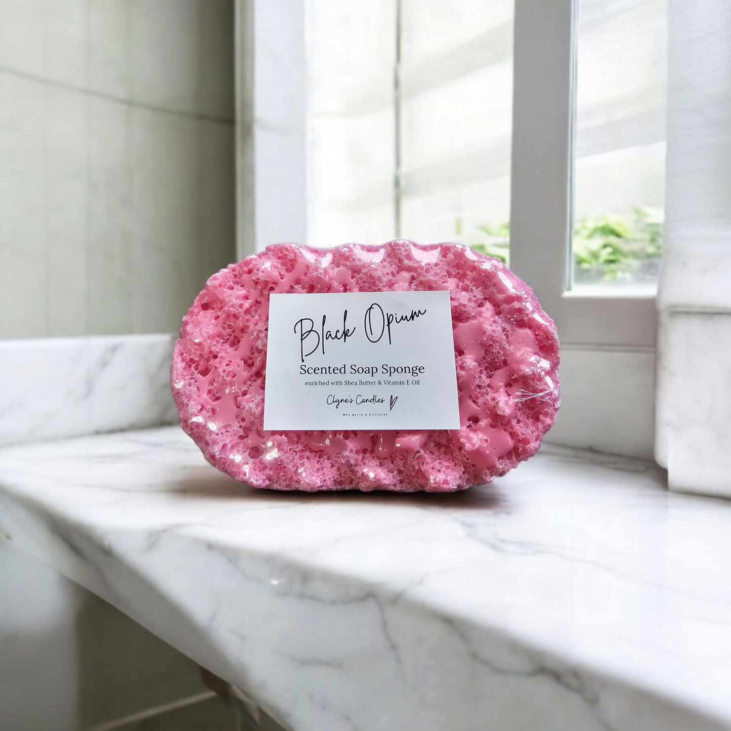 Highly scented soap sponge for shower or bath, reusable and perfect for daily skincare, by Clyne's Candles