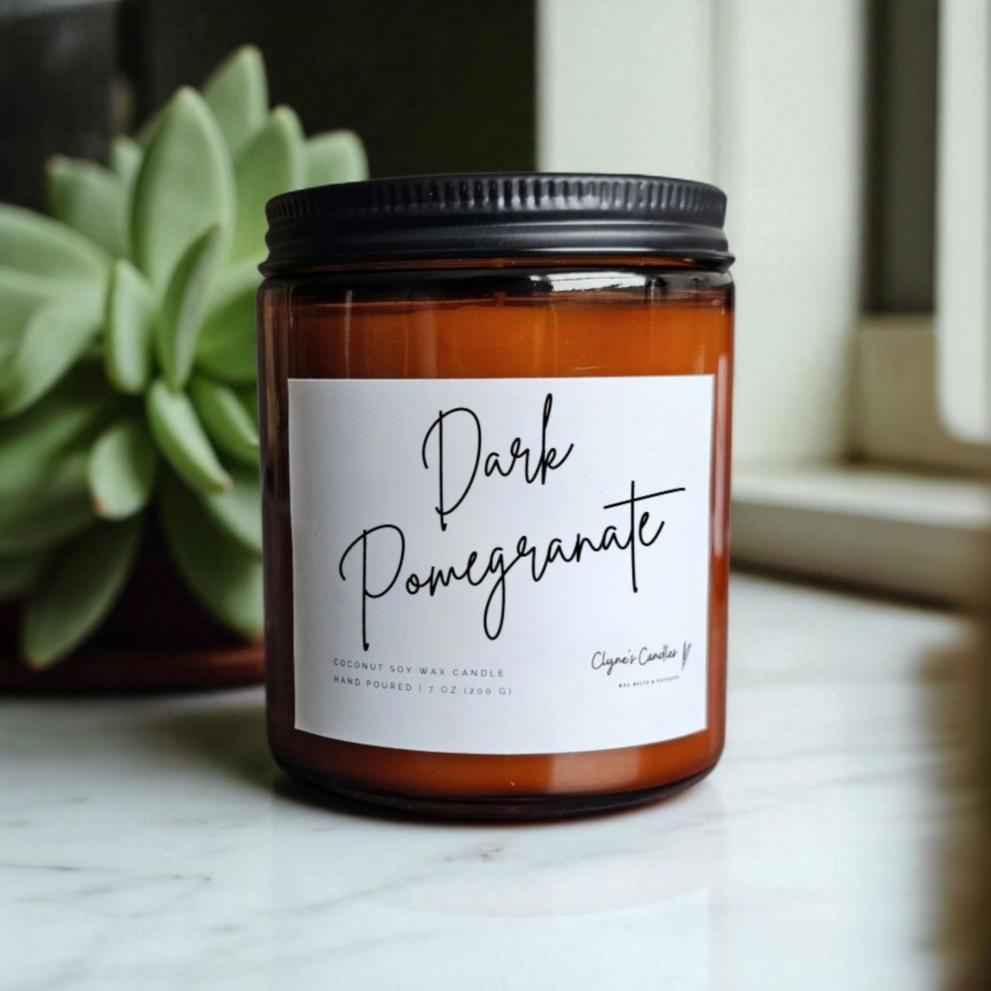 Amber glass candle jar with cotton wick and coconut soy wax, handmade by Clyne's Candles in Kirriemuir, Scotland