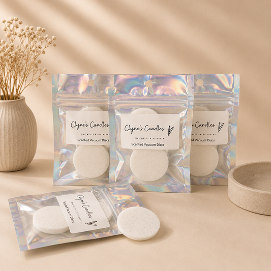 highly scented, long lasting vacuum and hoover discs handmade by Clyne's Candles in Kirriemuir, Scotland