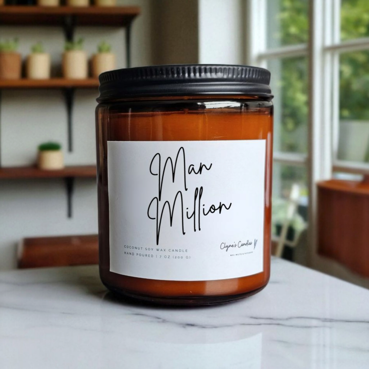 Amber glass candle jar with cotton wick and coconut soy wax, handmade by Clyne's Candles in Kirriemuir, Scotland
