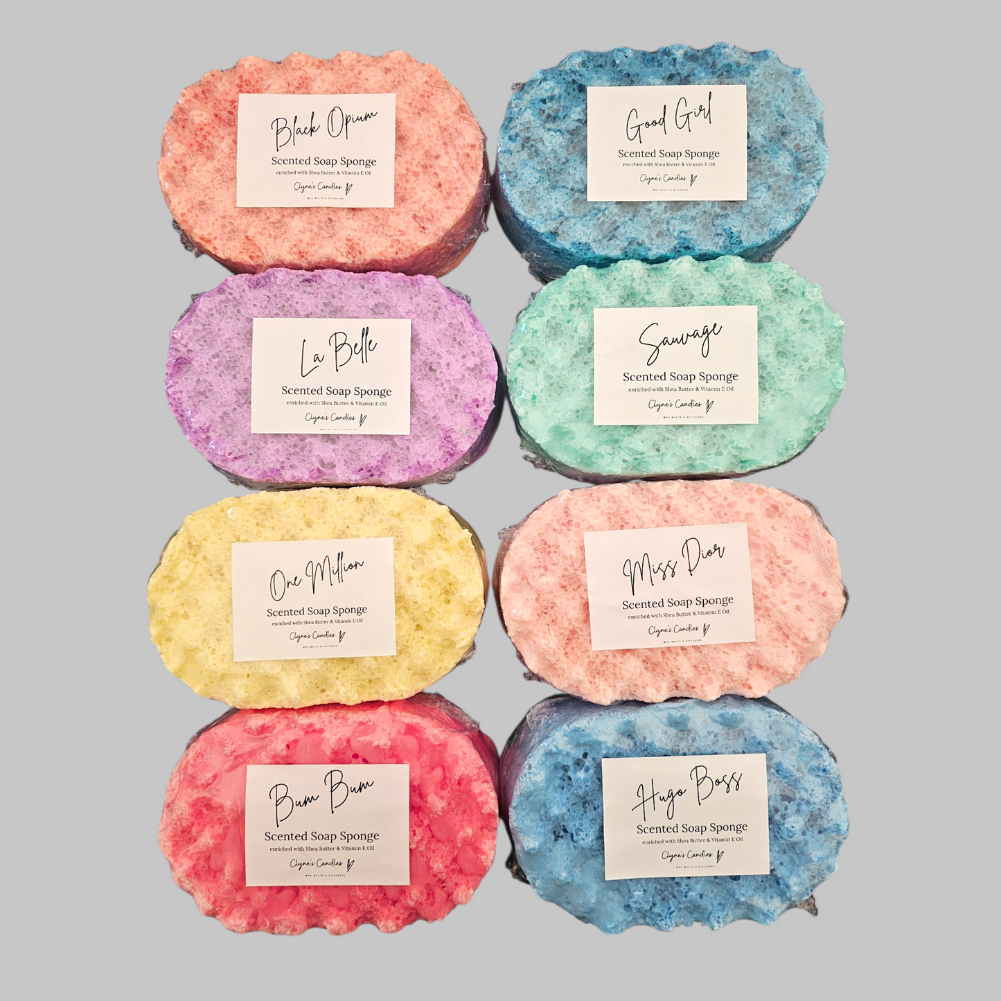 Highly scented soap sponge for shower or bath, reusable and perfect for daily skincare, by Clyne's Candles
