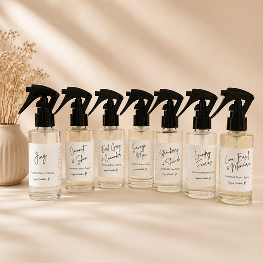 Selection of long lasting room and linen sprays with mini trigger in a 100ml bottle handmade by Clyne's Candles in Kirriemuir, Scotland