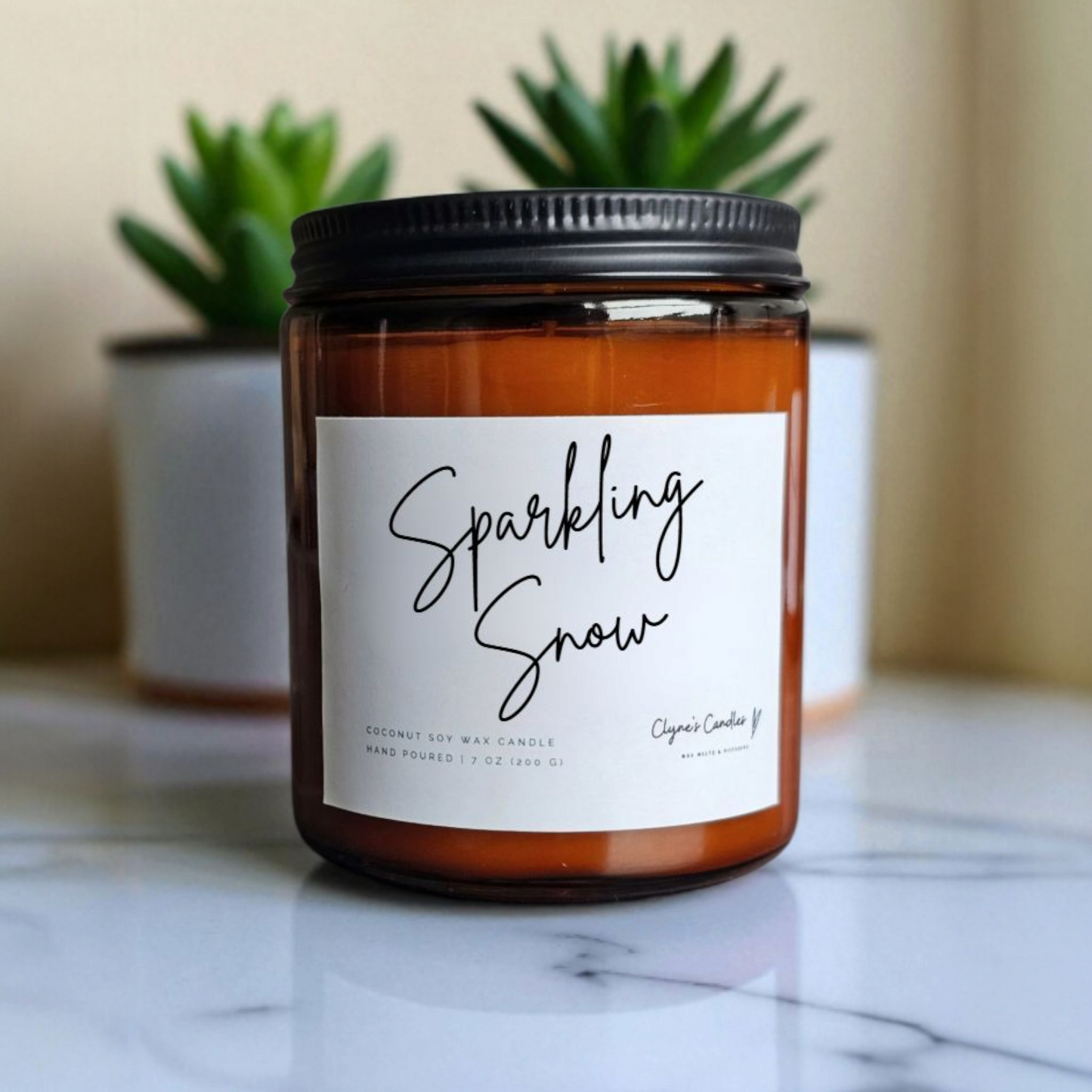 Amber glass candle jar with cotton wick and coconut soy wax, handmade by Clyne's Candles in Kirriemuir, Scotland