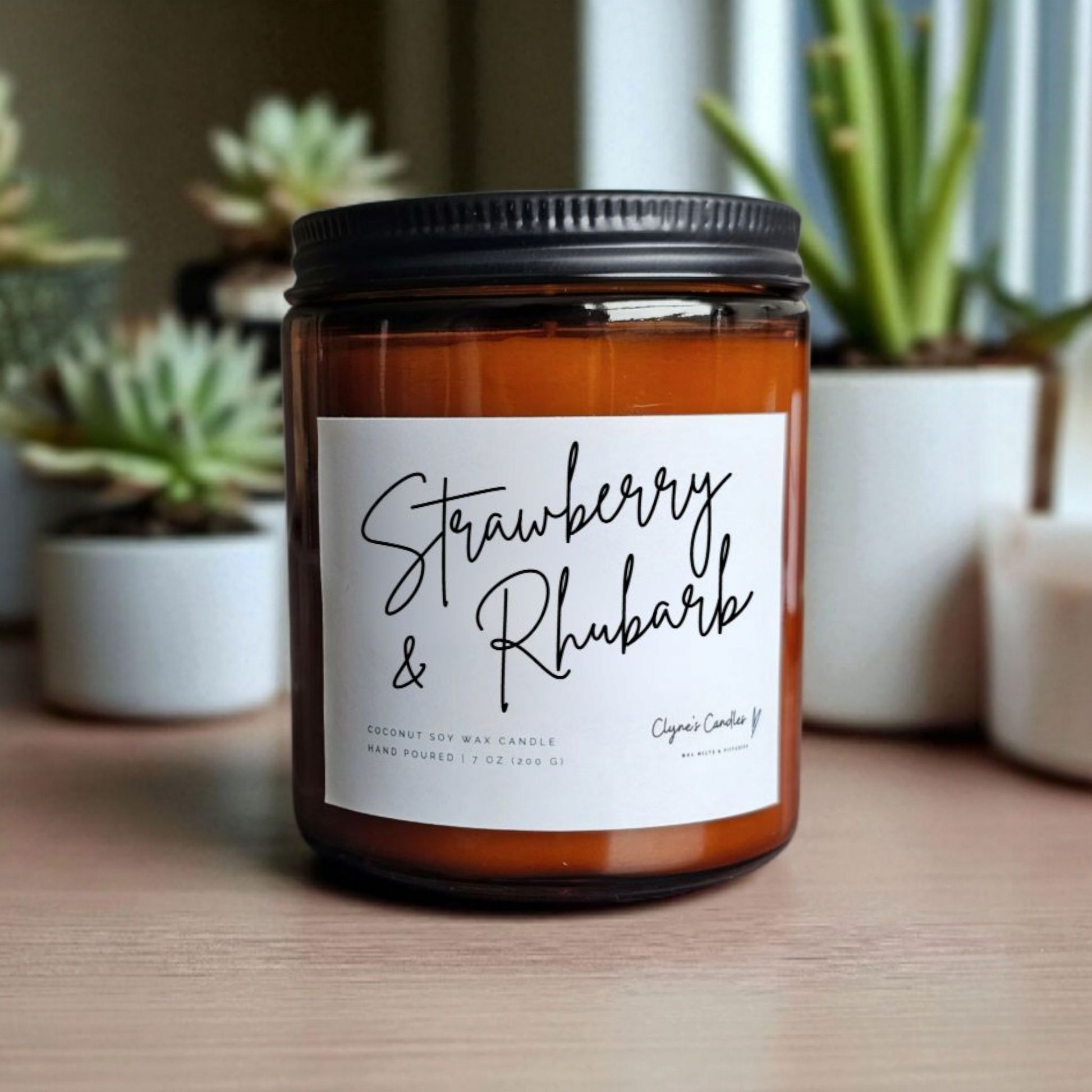 Amber glass candle jar with cotton wick and coconut soy wax, handmade by Clyne's Candles in Kirriemuir, Scotland