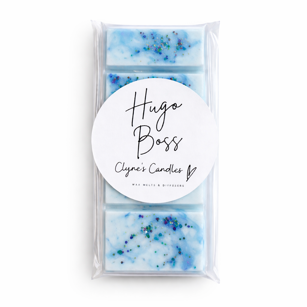 Classic masculine aftershave-inspired wax melt bar with fresh, woody and warm notes, inspired by Hugo Boss, handmade soy wax