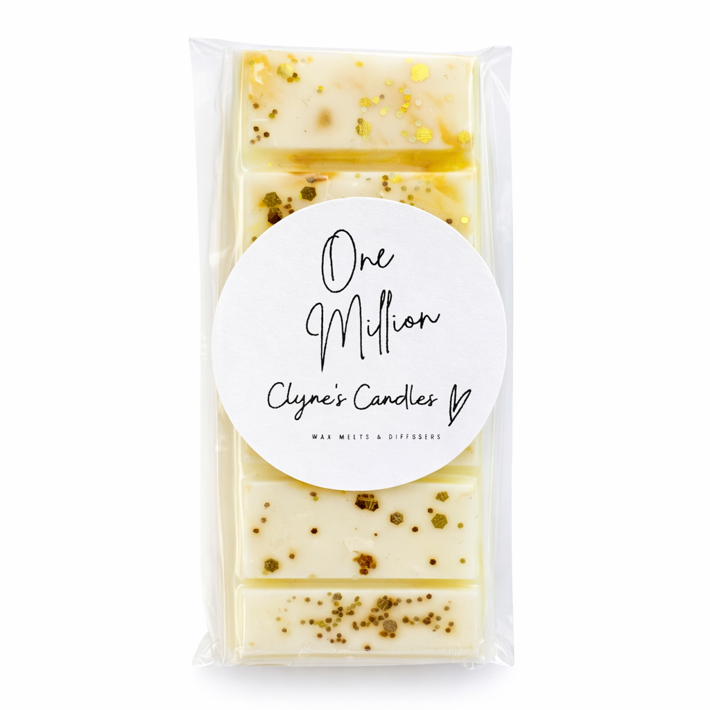 Luxury aftershave-inspired wax melt bar with warm spicy and sweet notes, inspired by One Million, handmade soy wax