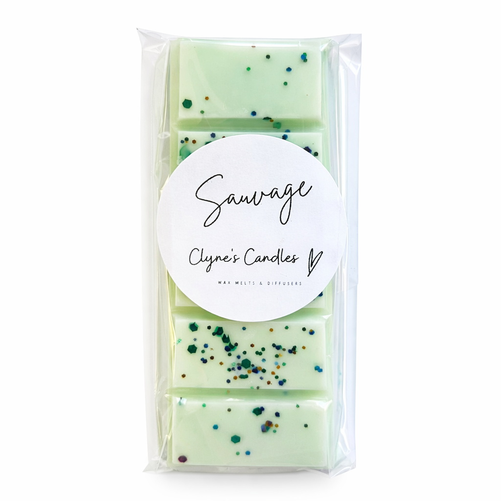 Fresh masculine aftershave-inspired wax melt bar with bergamot, pepper and woody notes, inspired by Sauvage, handmade soy wax