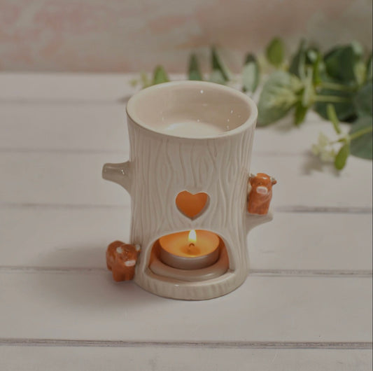 Woodland heart wax melt burner with cows ceramic tealight oil burner cosy home fragrance