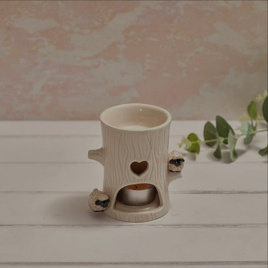 Woodland heart wax melt burner with cute little sheep ceramic tealight oil burner cosy home fragrance